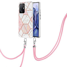 Funda Silicona Gel Goma Patron de Moda Carcasa con Acollador Cordon Lanyard Y01B para Xiaomi Mi 11T Pro 5G Rosa