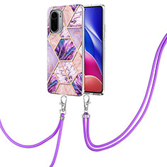 Funda Silicona Gel Goma Patron de Moda Carcasa con Acollador Cordon Lanyard Y01B para Xiaomi Mi 11X Pro 5G Purpura Claro