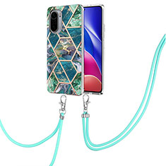 Funda Silicona Gel Goma Patron de Moda Carcasa con Acollador Cordon Lanyard Y01B para Xiaomi Mi 11X Pro 5G Verde Noche