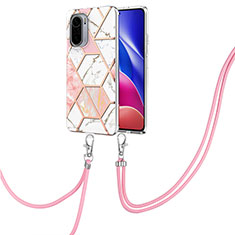 Funda Silicona Gel Goma Patron de Moda Carcasa con Acollador Cordon Lanyard Y01B para Xiaomi Poco F3 5G Rosa