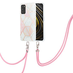 Funda Silicona Gel Goma Patron de Moda Carcasa con Acollador Cordon Lanyard Y01B para Xiaomi Poco M3 Rosa