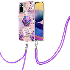 Funda Silicona Gel Goma Patron de Moda Carcasa con Acollador Cordon Lanyard Y01B para Xiaomi Poco M5S Purpura Claro