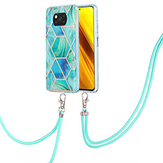 Funda Silicona Gel Goma Patron de Moda Carcasa con Acollador Cordon Lanyard Y01B para Xiaomi Poco X3 NFC Verde