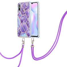 Funda Silicona Gel Goma Patron de Moda Carcasa con Acollador Cordon Lanyard Y01B para Xiaomi Redmi 9AT Morado