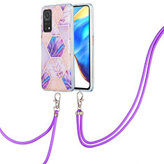 Funda Silicona Gel Goma Patron de Moda Carcasa con Acollador Cordon Lanyard Y01B para Xiaomi Redmi K30S 5G Purpura Claro