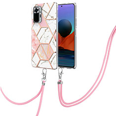 Funda Silicona Gel Goma Patron de Moda Carcasa con Acollador Cordon Lanyard Y01B para Xiaomi Redmi Note 10 Pro 4G Rosa