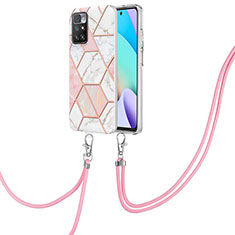 Funda Silicona Gel Goma Patron de Moda Carcasa con Acollador Cordon Lanyard Y01B para Xiaomi Redmi Note 11 4G (2021) Rosa