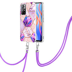 Funda Silicona Gel Goma Patron de Moda Carcasa con Acollador Cordon Lanyard Y01B para Xiaomi Redmi Note 11 5G Purpura Claro