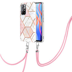 Funda Silicona Gel Goma Patron de Moda Carcasa con Acollador Cordon Lanyard Y01B para Xiaomi Redmi Note 11T 5G Rosa