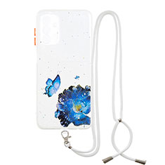 Funda Silicona Gel Goma Patron de Moda Carcasa con Acollador Cordon Lanyard Y01X para Samsung Galaxy A13 5G Azul