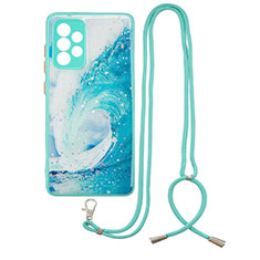 Funda Silicona Gel Goma Patron de Moda Carcasa con Acollador Cordon Lanyard Y01X para Samsung Galaxy A52s 5G Verde