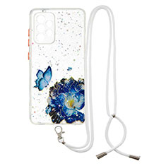 Funda Silicona Gel Goma Patron de Moda Carcasa con Acollador Cordon Lanyard Y01X para Samsung Galaxy A72 5G Azul