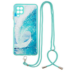 Funda Silicona Gel Goma Patron de Moda Carcasa con Acollador Cordon Lanyard Y01X para Samsung Galaxy M12 Verde