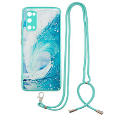 Funda Silicona Gel Goma Patron de Moda Carcasa con Acollador Cordon Lanyard Y01X para Samsung Galaxy S20 5G Verde