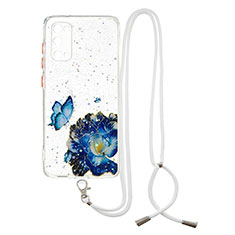 Funda Silicona Gel Goma Patron de Moda Carcasa con Acollador Cordon Lanyard Y01X para Samsung Galaxy S20 Azul