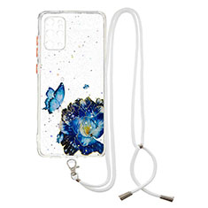 Funda Silicona Gel Goma Patron de Moda Carcasa con Acollador Cordon Lanyard Y01X para Samsung Galaxy S20 Plus 5G Azul