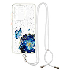 Funda Silicona Gel Goma Patron de Moda Carcasa con Acollador Cordon Lanyard Y01X para Samsung Galaxy S20 Ultra 5G Azul