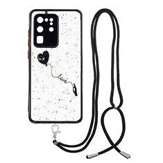 Funda Silicona Gel Goma Patron de Moda Carcasa con Acollador Cordon Lanyard Y01X para Samsung Galaxy S20 Ultra Negro