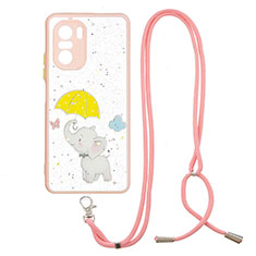 Funda Silicona Gel Goma Patron de Moda Carcasa con Acollador Cordon Lanyard Y01X para Xiaomi Poco F3 5G Amarillo