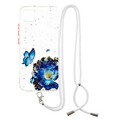 Funda Silicona Gel Goma Patron de Moda Carcasa con Acollador Cordon Lanyard Y01X para Xiaomi Redmi 9 India Azul