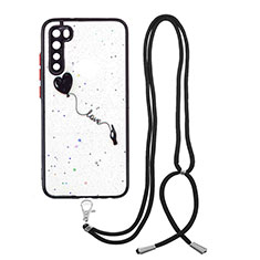 Funda Silicona Gel Goma Patron de Moda Carcasa con Acollador Cordon Lanyard Y01X para Xiaomi Redmi Note 8 (2021) Negro