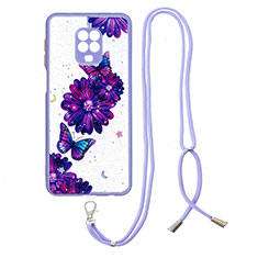 Funda Silicona Gel Goma Patron de Moda Carcasa con Acollador Cordon Lanyard Y01X para Xiaomi Redmi Note 9 Pro Morado