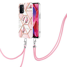 Funda Silicona Gel Goma Patron de Moda Carcasa con Acollador Cordon Lanyard Y02B para OnePlus Nord N200 5G Rosa