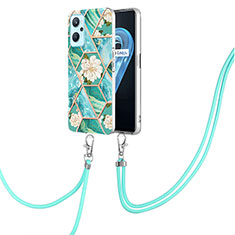 Funda Silicona Gel Goma Patron de Moda Carcasa con Acollador Cordon Lanyard Y02B para Oppo A96 4G Verde