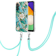 Funda Silicona Gel Goma Patron de Moda Carcasa con Acollador Cordon Lanyard Y02B para Samsung Galaxy A04s Verde