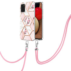 Funda Silicona Gel Goma Patron de Moda Carcasa con Acollador Cordon Lanyard Y02B para Samsung Galaxy M02s Rosa