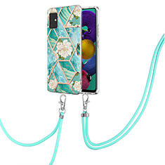 Funda Silicona Gel Goma Patron de Moda Carcasa con Acollador Cordon Lanyard Y02B para Samsung Galaxy M40S Verde