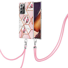 Funda Silicona Gel Goma Patron de Moda Carcasa con Acollador Cordon Lanyard Y02B para Samsung Galaxy Note 20 Ultra 5G Rosa