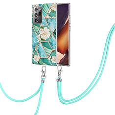 Funda Silicona Gel Goma Patron de Moda Carcasa con Acollador Cordon Lanyard Y02B para Samsung Galaxy Note 20 Ultra 5G Verde