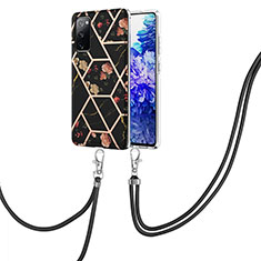 Funda Silicona Gel Goma Patron de Moda Carcasa con Acollador Cordon Lanyard Y02B para Samsung Galaxy S20 FE (2022) 5G Negro