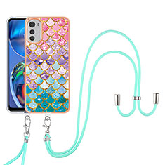 Funda Silicona Gel Goma Patron de Moda Carcasa con Acollador Cordon Lanyard Y03B para Motorola Moto E32s Vistoso