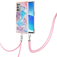 Funda Silicona Gel Goma Patron de Moda Carcasa con Acollador Cordon Lanyard Y03B para Oppo Reno6 Pro 5G Azul