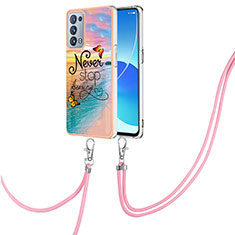 Funda Silicona Gel Goma Patron de Moda Carcasa con Acollador Cordon Lanyard Y03B para Oppo Reno6 Pro 5G Multicolor