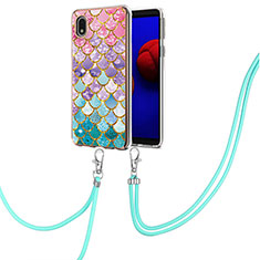 Funda Silicona Gel Goma Patron de Moda Carcasa con Acollador Cordon Lanyard Y03B para Samsung Galaxy A01 Core Vistoso