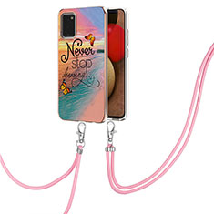 Funda Silicona Gel Goma Patron de Moda Carcasa con Acollador Cordon Lanyard Y03B para Samsung Galaxy A02s Multicolor