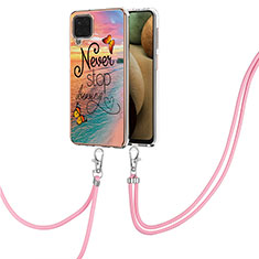 Funda Silicona Gel Goma Patron de Moda Carcasa con Acollador Cordon Lanyard Y03B para Samsung Galaxy A12 Multicolor