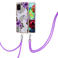 Funda Silicona Gel Goma Patron de Moda Carcasa con Acollador Cordon Lanyard Y03B para Samsung Galaxy A71 5G Morado