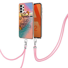 Funda Silicona Gel Goma Patron de Moda Carcasa con Acollador Cordon Lanyard Y03B para Samsung Galaxy M32 5G Multicolor