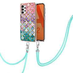 Funda Silicona Gel Goma Patron de Moda Carcasa con Acollador Cordon Lanyard Y03B para Samsung Galaxy M32 5G Vistoso