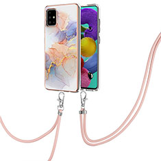 Funda Silicona Gel Goma Patron de Moda Carcasa con Acollador Cordon Lanyard Y03B para Samsung Galaxy M40S Purpura Claro