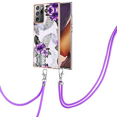 Funda Silicona Gel Goma Patron de Moda Carcasa con Acollador Cordon Lanyard Y03B para Samsung Galaxy Note 20 Ultra 5G Morado