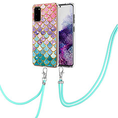 Funda Silicona Gel Goma Patron de Moda Carcasa con Acollador Cordon Lanyard Y03B para Samsung Galaxy S20 5G Vistoso