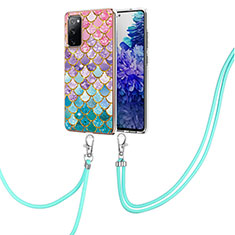 Funda Silicona Gel Goma Patron de Moda Carcasa con Acollador Cordon Lanyard Y03B para Samsung Galaxy S20 FE 5G Vistoso