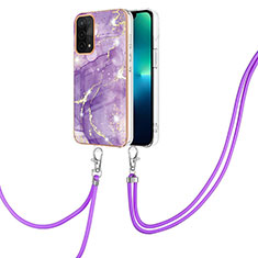 Funda Silicona Gel Goma Patron de Moda Carcasa con Acollador Cordon Lanyard Y05B para OnePlus Nord N200 5G Morado