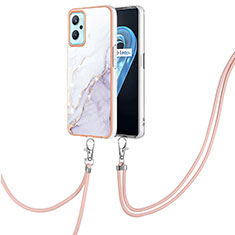 Funda Silicona Gel Goma Patron de Moda Carcasa con Acollador Cordon Lanyard Y05B para Oppo A96 4G Blanco