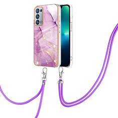 Funda Silicona Gel Goma Patron de Moda Carcasa con Acollador Cordon Lanyard Y05B para Oppo Reno6 Pro 5G Purpura Claro